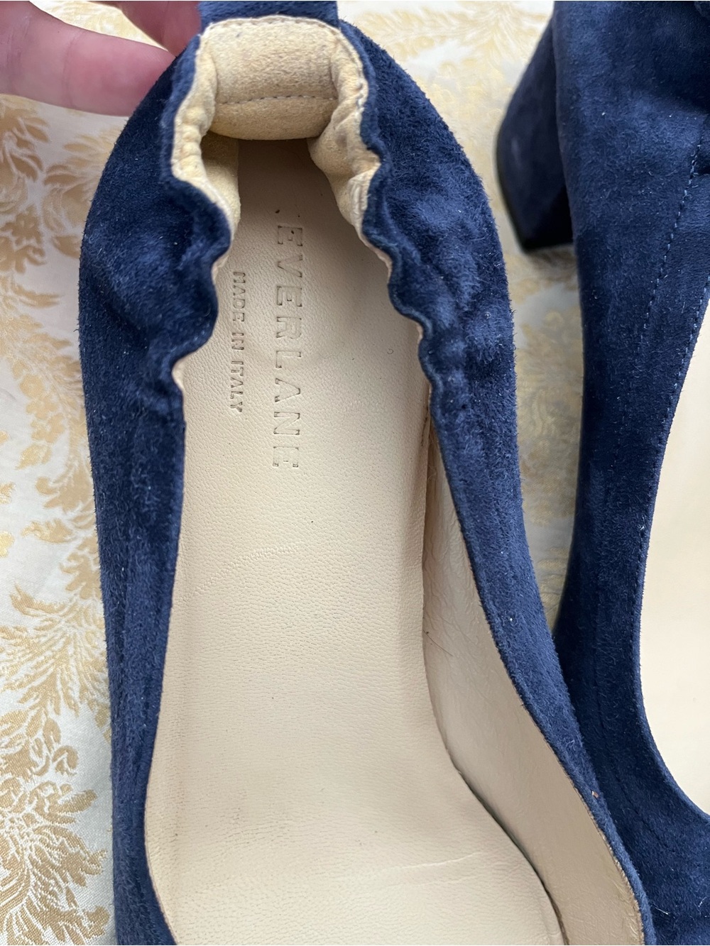 Everlane Navy Suede Elastic-Back Block Heels Sz 11 - Picture 6 of 8